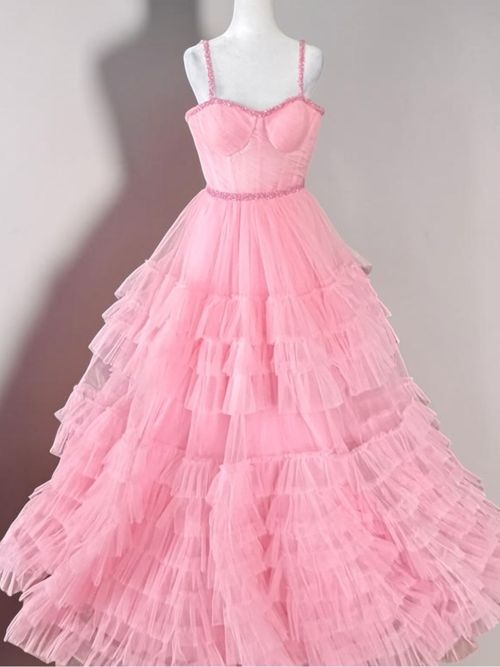 AshleyLauren Tiered Tulle Ball Gown Candy Pink Women’s Size 4 Princes Corsett